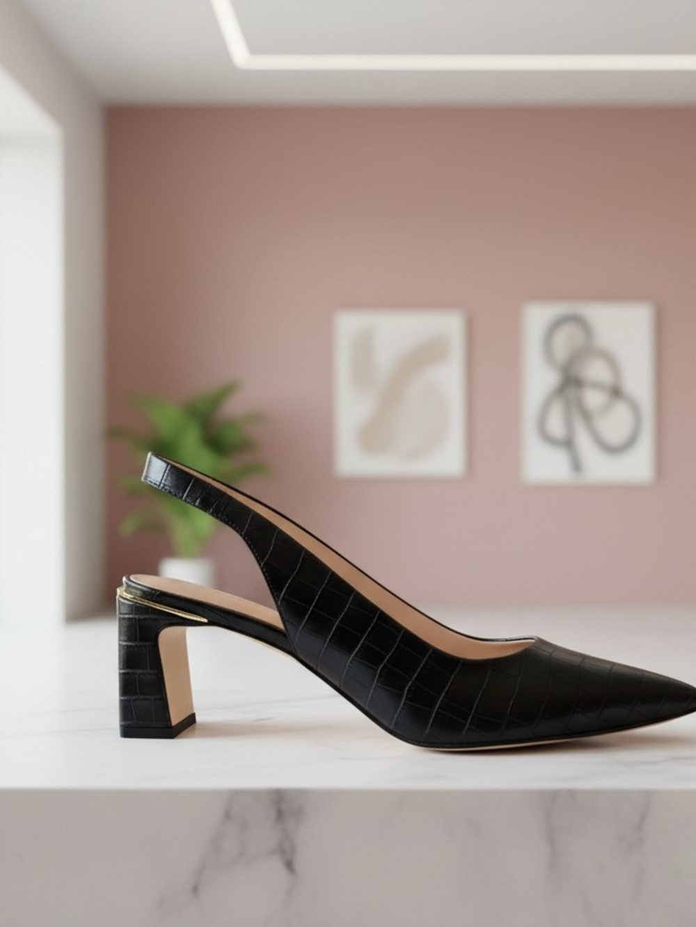 Black Croc-Embossed Slingback Pump